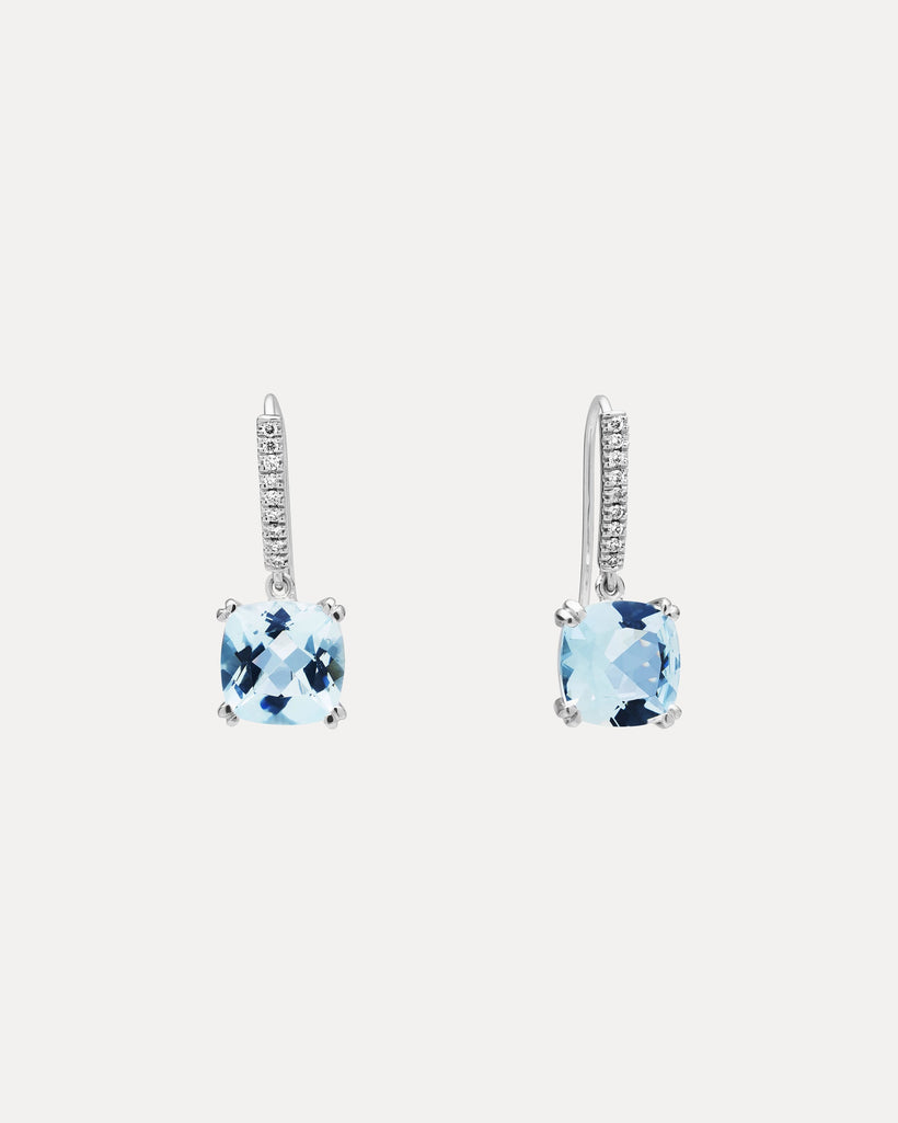 18CT WHITE GOLD AQUAMARINE & DIAMOND KAARINA EARRINGS