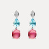 BESPOKE 18CT PINK TOURMALINE, AQUAMARINE & DIAMOND EARRINGS