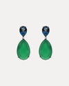 18CT WHITE GOLD LONDON BLUE TOPAZ & GREEN AGATE VIVID EARRINGS