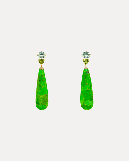 18CT GREEN TURQUOISE, GREEN AMETHYST & PERIDOT SAMOS EARRINGS (LIMITED EDITION)