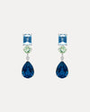 18CT LONDON BLUE TOPAZ, AQUAMARINE & GREEN AMETHYST KAPUTAR EARRINGS