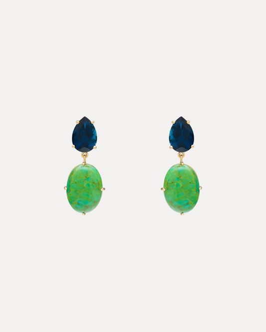 18CT GREEN TURQUOISE & LONDON BLUE TOPAZ SAMOS EARRINGS (LIMITED EDITION)