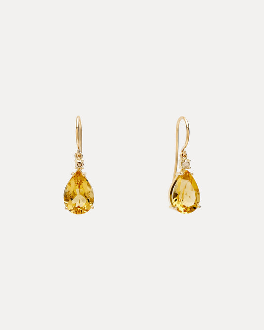 18CT YELLOW GOLD HONEY QUARTZ & CHAMPAGNE DIAMOND BONNARD EARRINGS