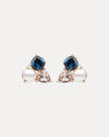 9CT LONDON BLUE TOPAZ, PINK MORGANITE & PEARL DUNAWAY STUD EARRINGS