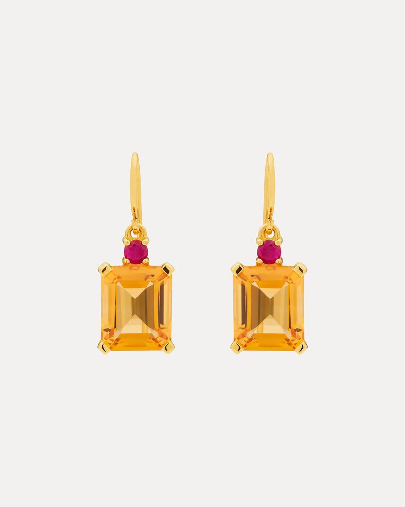 18CT CITRINE & RUBY REDDY EARRINGS