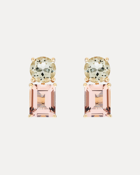 9CT PINK MORGANITE & GREEN AMETHYST RONSTADT EARRINGS