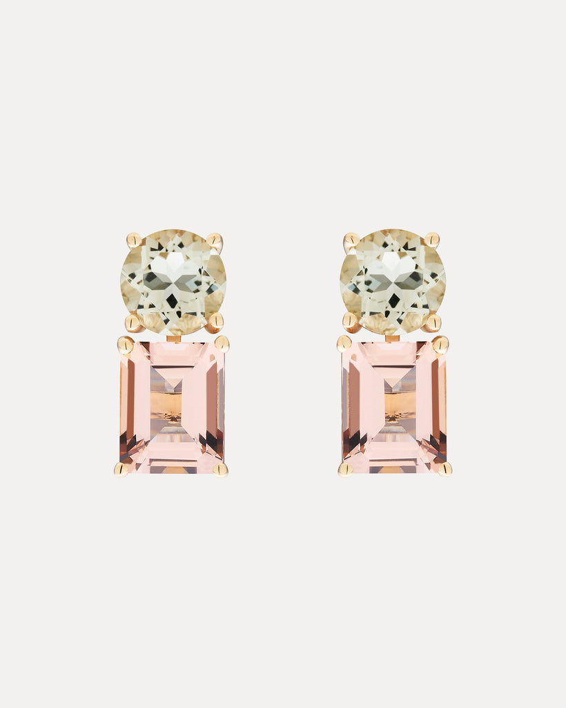 9CT PINK MORGANITE & GREEN AMETHYST RONSTADT EARRINGS