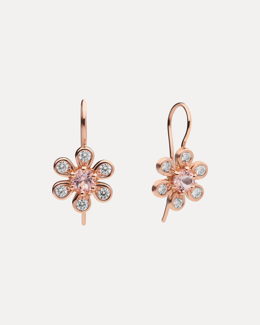 18CT ROSE GOLD PINK MORGANITE & DIAMOND PATTI EARRINGS