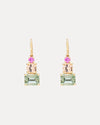 9CT GREEN AMETHYST, PINK MORGANITE & PINK SAPPHIRE CALYPSO EARRINGS