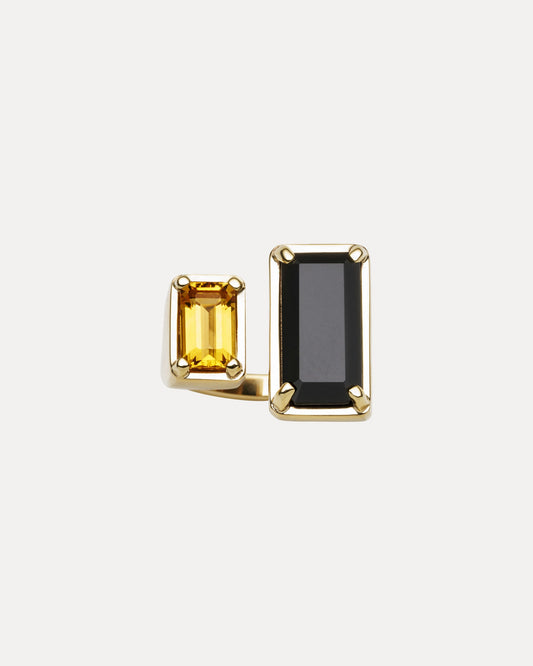 9CT CITRINE & ONYX RONA RING