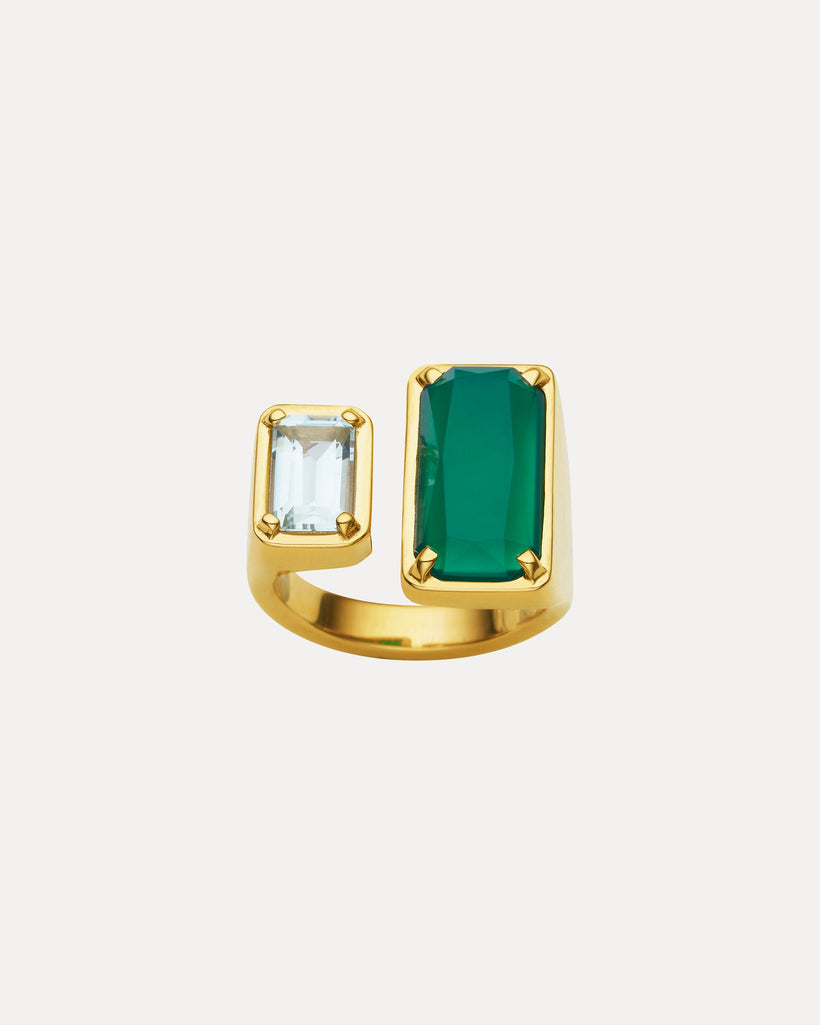 9CT YELLOW GOLD GREEN AMETHYST & GREEN AGATE RONA RING