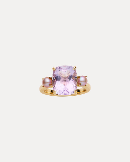 9CT LAVENDER AMETHYST & PINK PEARL LILAC WINE RING