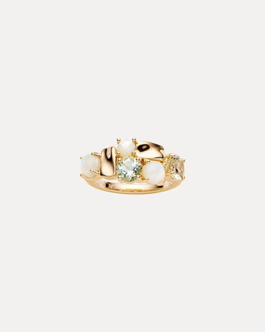 9CT GREEN AMETHYST & MOTHER OF PEARL AMPHLETT RING