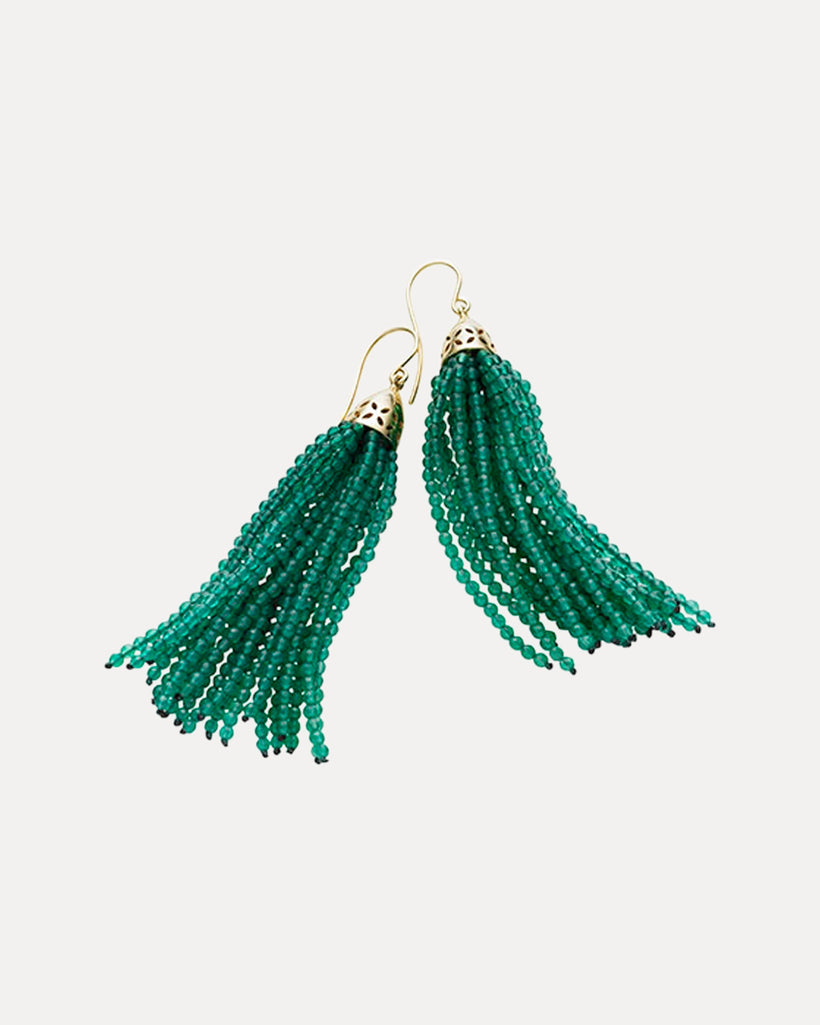 9CT GREEN AGATE GATSBY (5CM) TASSEL EARRINGS