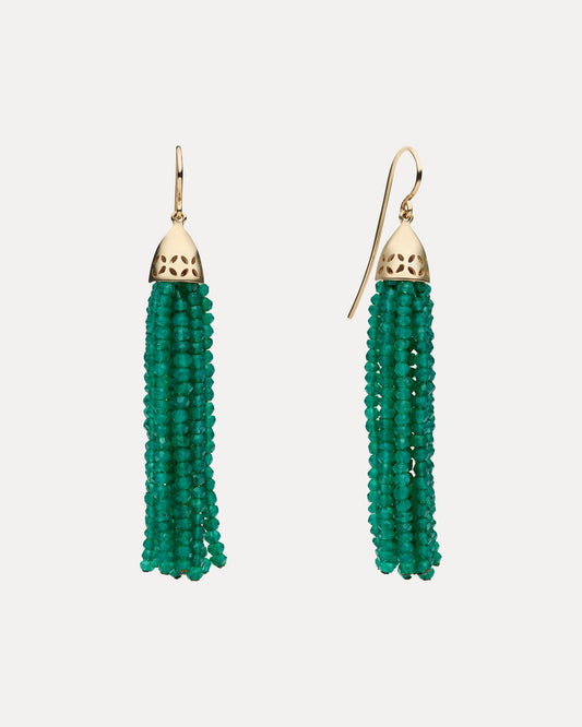 9CT GREEN AGATE GATSBY TASSEL EARRINGS