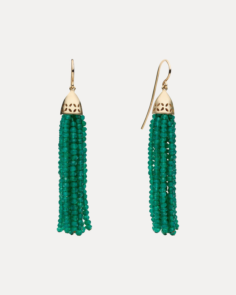 9CT GREEN AGATE GATSBY (5CM) TASSEL EARRINGS