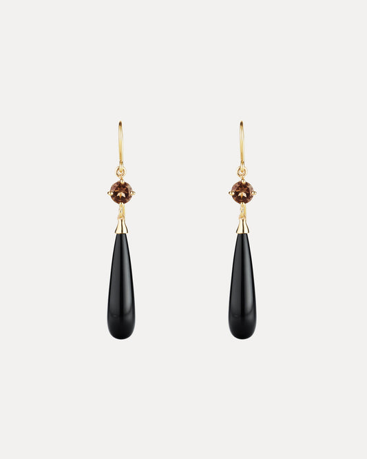 9CT ONYX & SMOKY QUARTZ SALSA EARRINGS