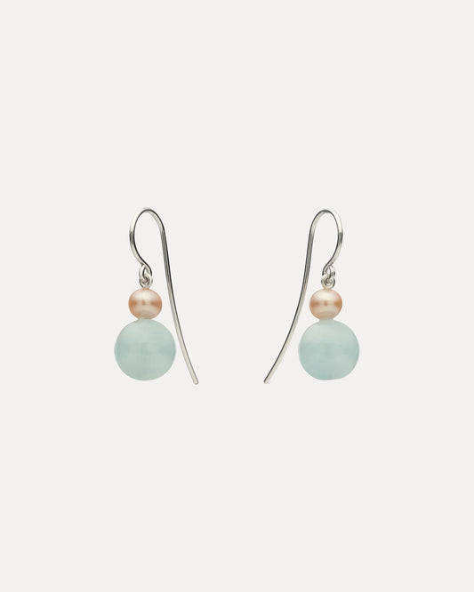 STERLING SILVER, AQUAMARINE & PINK PEARL ELOISE EARRINGS