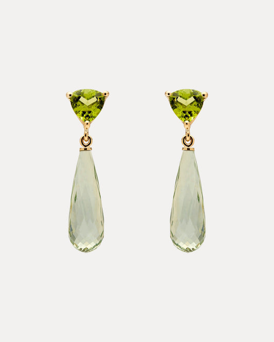 9CT PERIDOT & GREEN AMETHYST VIRAGO EARRINGS