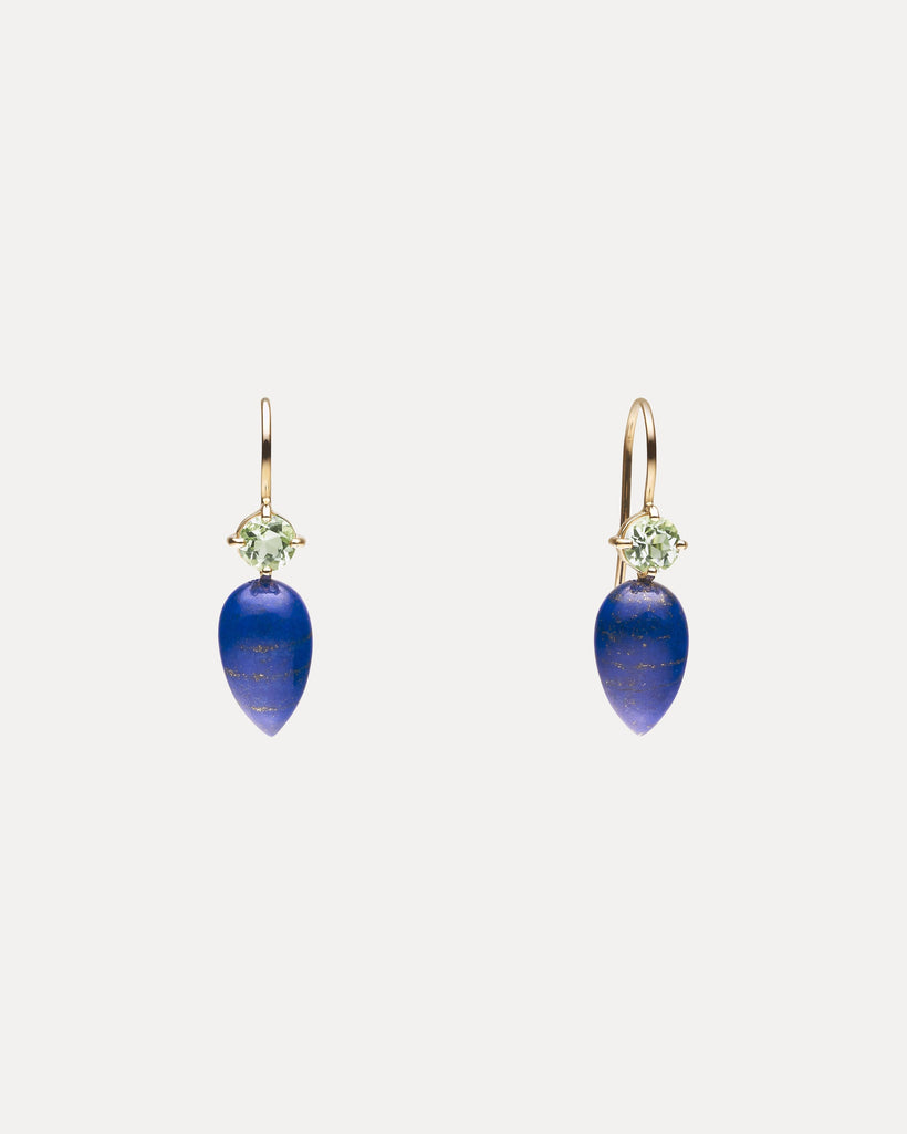 9CT LAPIS & GREEN AMETHYST BRIBIE EARRINGS