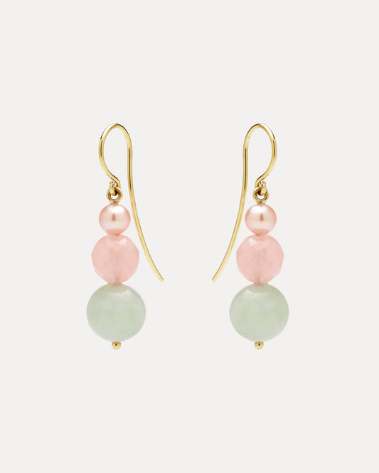 9CT JADE, ROSE QUARTZ & PEARL LILAS EARRINGS