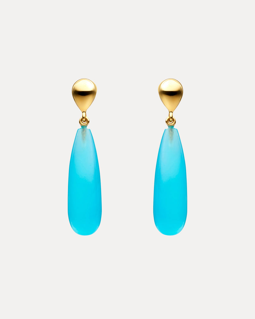 9CT BLUE CHALCEDONY TEARDROP BARRYMORE EARRINGS