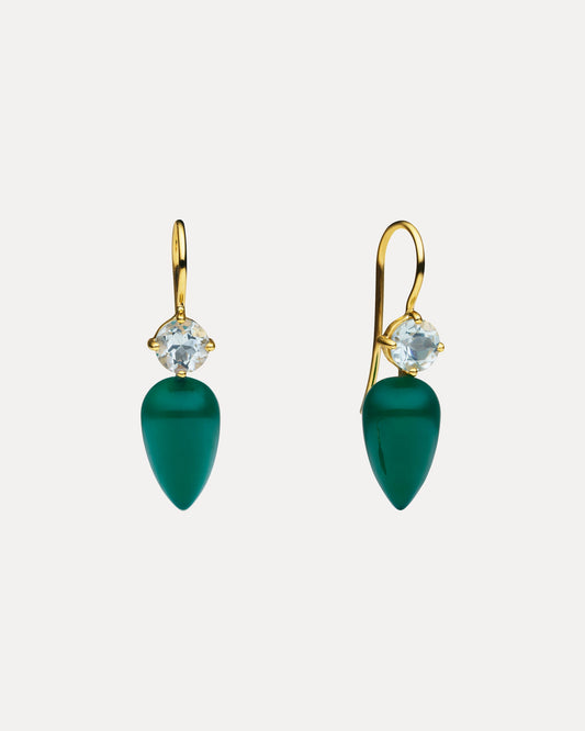 9CT YELLOW GOLD GREEN AGATE & GREEN AMETHYST BRIBIE EARRINGS