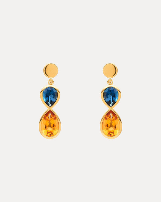 9CT LONDON BLUE TOPAZ & CITRINE ARETHA EARRINGS