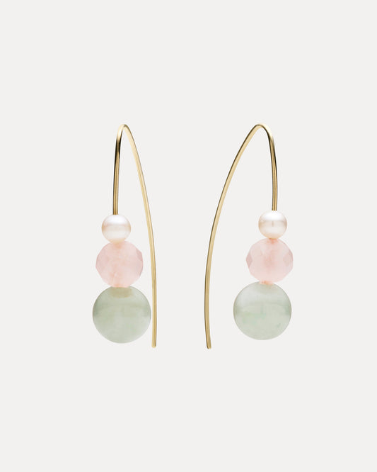 9CT JADE, ROSE QUARTZ & PEARL YORKE EARRINGS