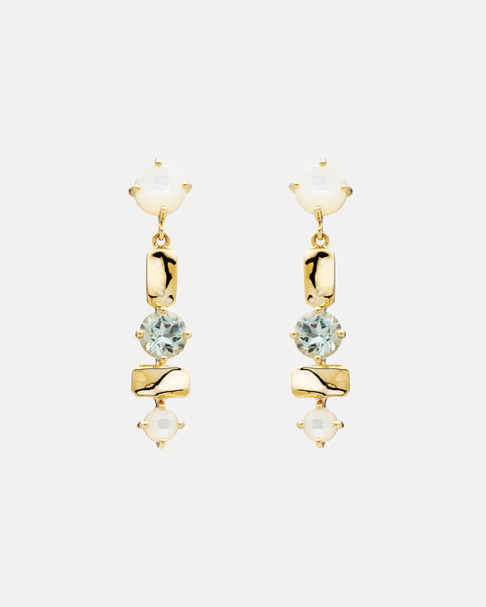 9CT GREEN AMETHYST & MOTHER OF PEARL AMPHLETT EARRINGS