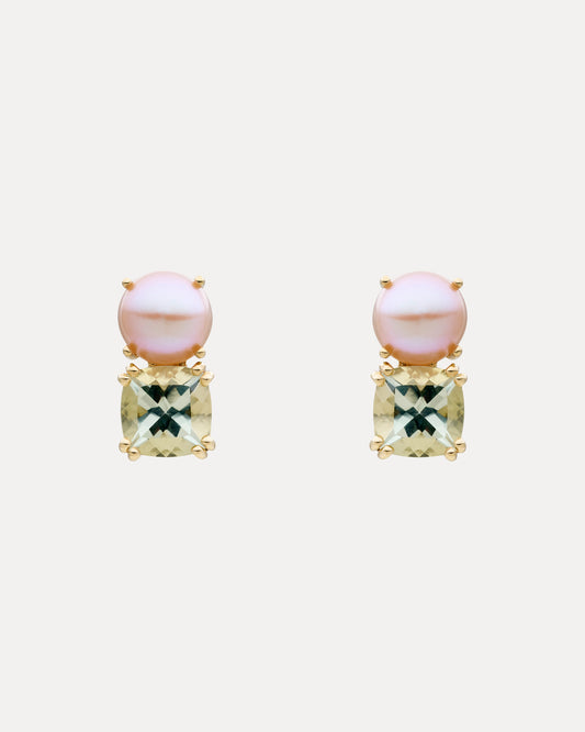 9CT GREEN AMETHYST & PINK PEARL DOLORES EARRINGS