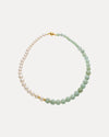 9CT YELLOW GOLD PEARL, JADE & GOLD RONDELLE SILVERSTONE NECKLACE