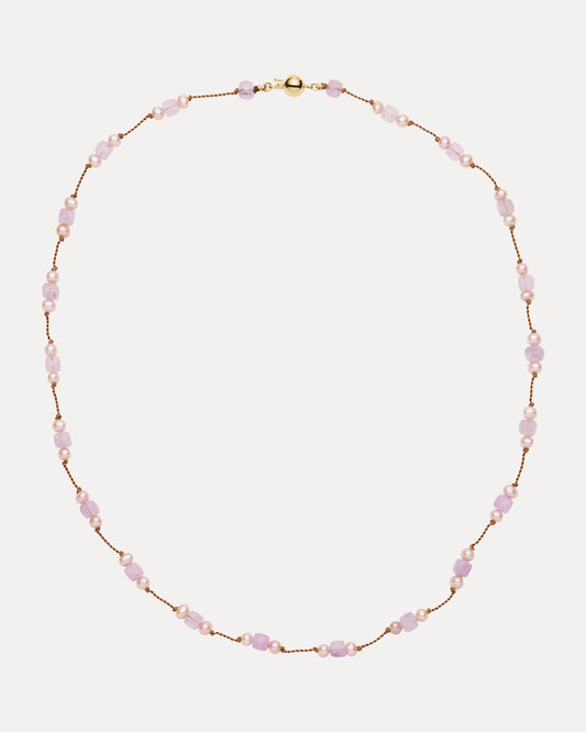 9CT LAVENDER AMETHYST & PINK PEARL YORKE NECKLACE