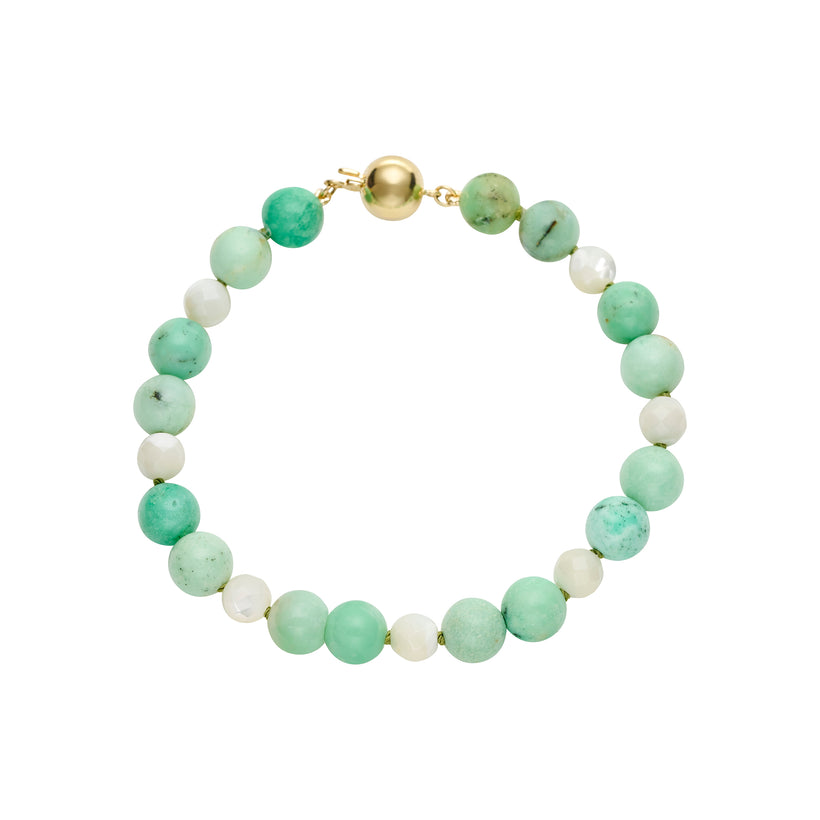 9CT CHRYSOPRASE & MOTHER OF PEARL CHERBOURG BRACELET