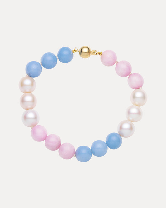 9CT KUNZITE, ANGELITE & PEARL ARENA BRACELET