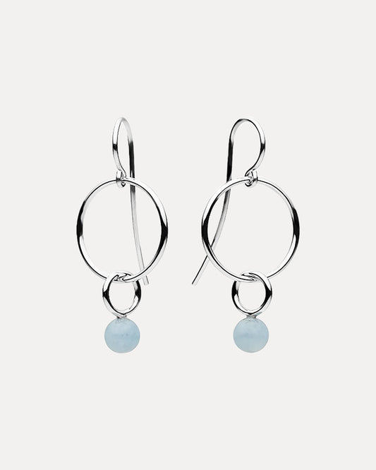 STERLING SILVER DOUBLE HOOP AQUAMARINE EARRINGS