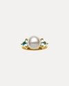 18CT YELLOW GOLD AUSTRALIAN SOUTH SEA PEARL & BLUE TOPAZ BLANCHETT RING