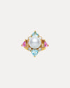 18CT SOUTH SEA PEARL, PINK SAPPHIRE, AQUAMARINE, PINK MORGANITE & DIAMOND MARLO RING