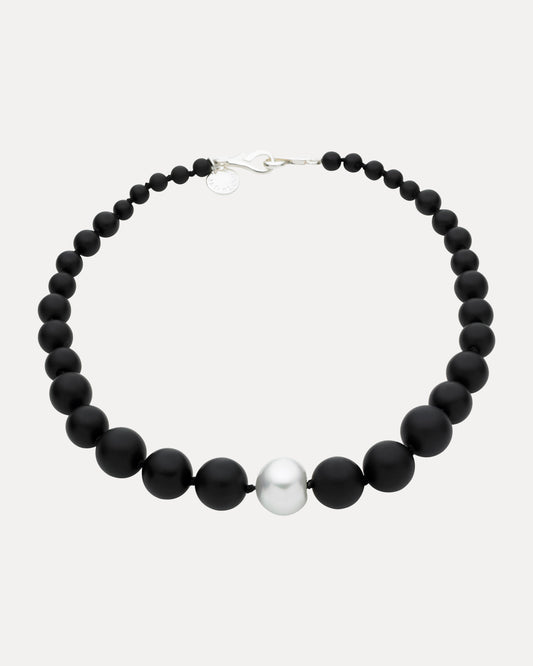 SOUTH SEA PEARL & ONYX STERLING SILVER  KELLY NECKLACE