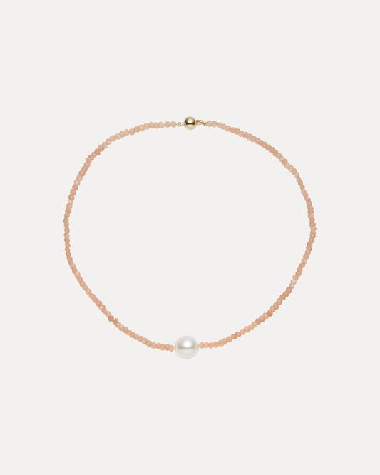 9CT SOUTH SEA PEARL & PEACH MOONSTONE BURSTYN NECKLACE