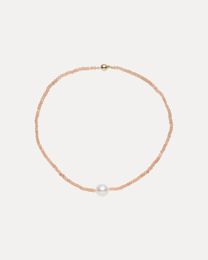 9CT SOUTH SEA PEARL & PEACH MOONSTONE BURSTYN NECKLACE