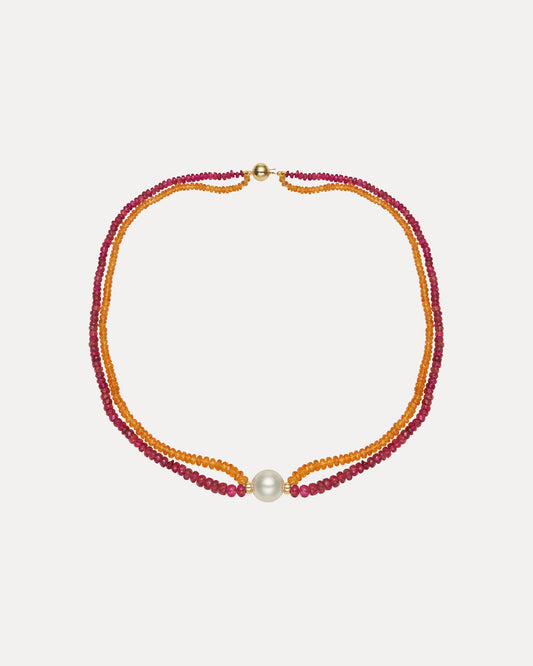 9CT SOUTH SEA PEARL, RUBELLITE & MANDARIN GARNET STEVIE NECKLACE