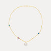 18CT SOUTH SEA PEARL, LONDON BLUE TOPAZ & GARNET MARVIN NECKLACE