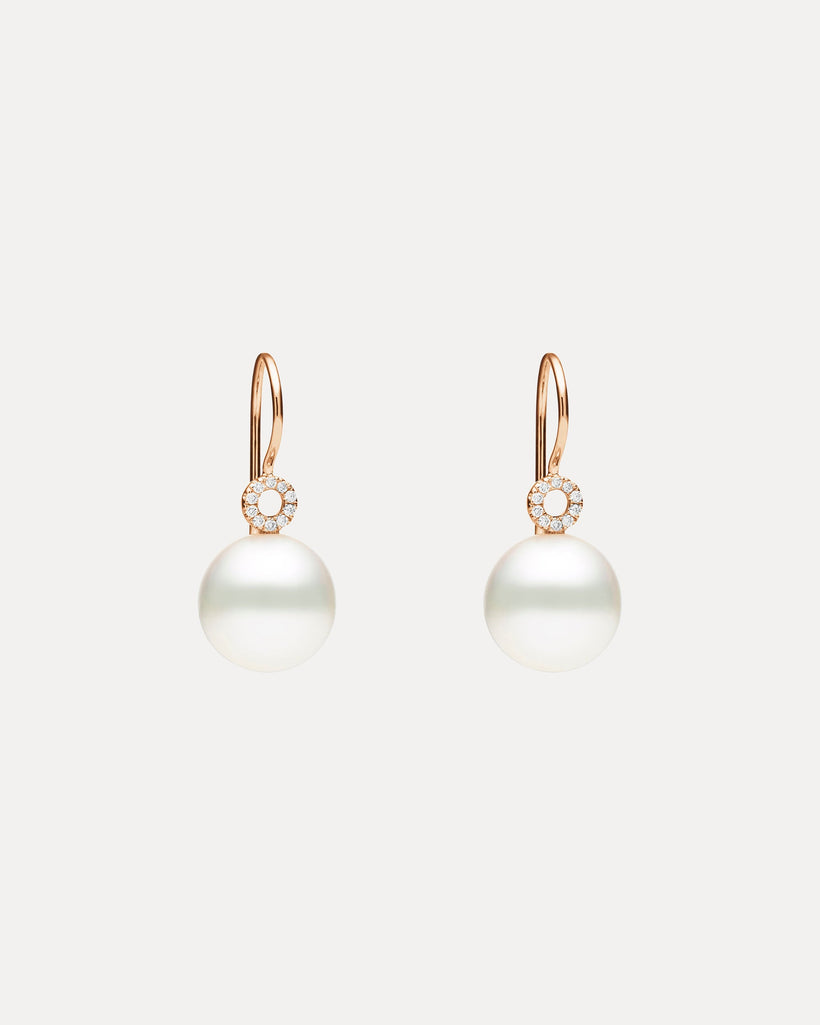 18CT ROSE GOLD SOUTH SEA PEARL & DIAMOND ORBIT EARRINGS