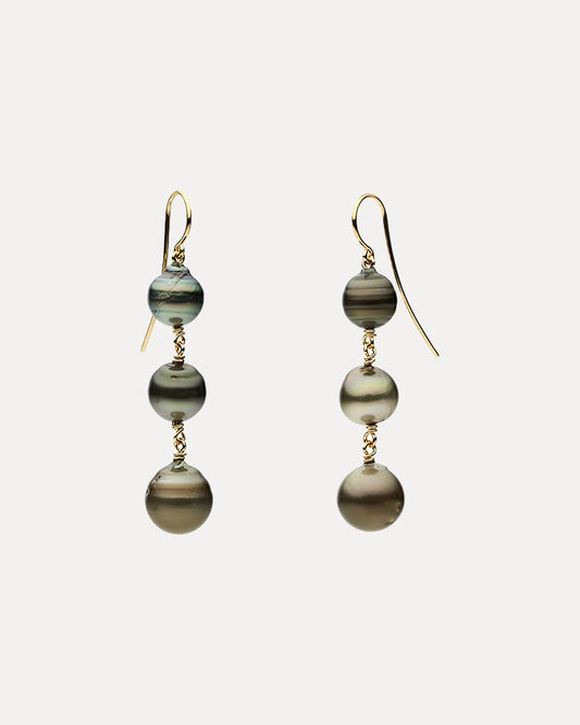 LTD EDITION 18CT GRADUATED TAHITIAN PEARL SAGE EARRINGS