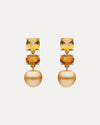 18CT HONEY QUARTZ, CITRINE & GOLD SOUTH SEA PEARL EARRINGS