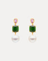 18CT GREEN TOURMALINE, PINK SAPPHIRE & SOUTH SEA PEARL BESPOKE EARRINGS