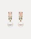 18CT SOUTH SEA PEARL, PINK MORGANITE & GREEN AMETHYST RONSTADT EARRINGS