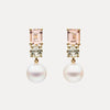 18CT SOUTH SEA PEARL, PINK MORGANITE & GREEN AMETHYST RONSTADT EARRINGS