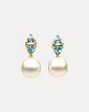 18CT AUSTRALIAN SOUTH SEA PEARL & BLUE TOPAZ BLANCHETT EARRINGS